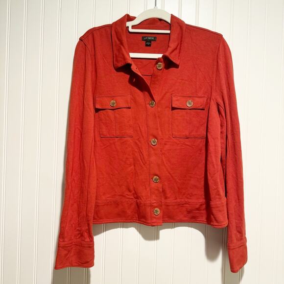 J Jill Wearever Double Face Jersey Flap Pocket Jacket Terra Cotta Size Medium - Picture 2 of 6